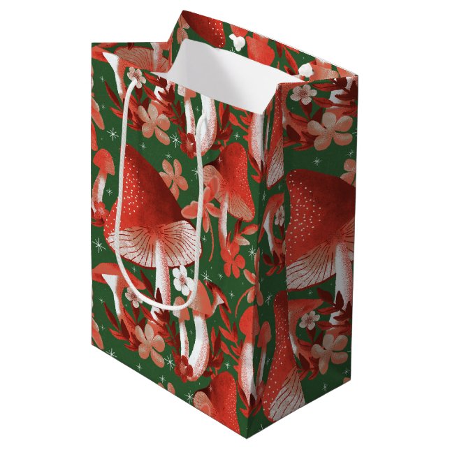Whimsical Mushroom Magic red and green  Medium Gift Bag (Front Angled)