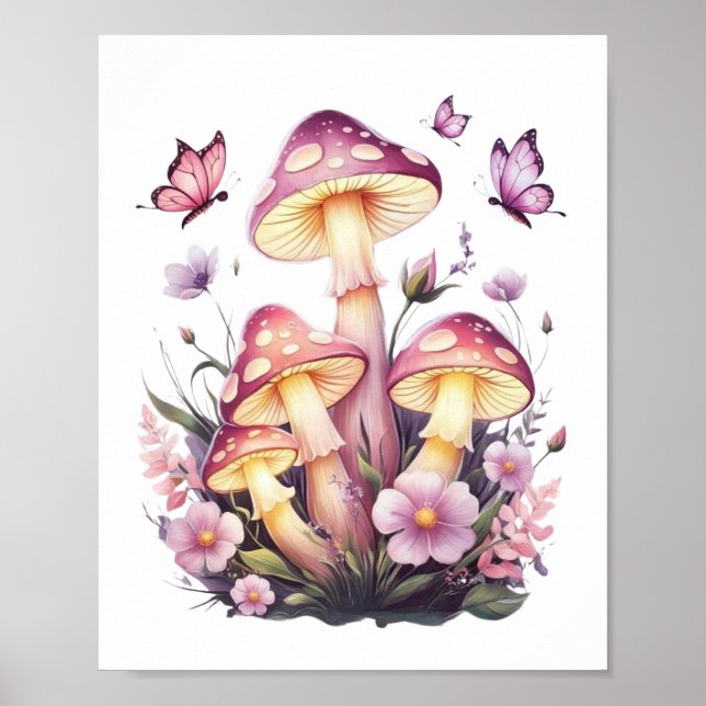 Whimsical Mushroom Meadow -Enchanted Nature Poster (Front)