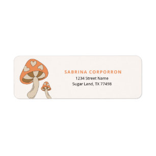Whimsical Mushroom Orange Brown Earthtone Return Address Label