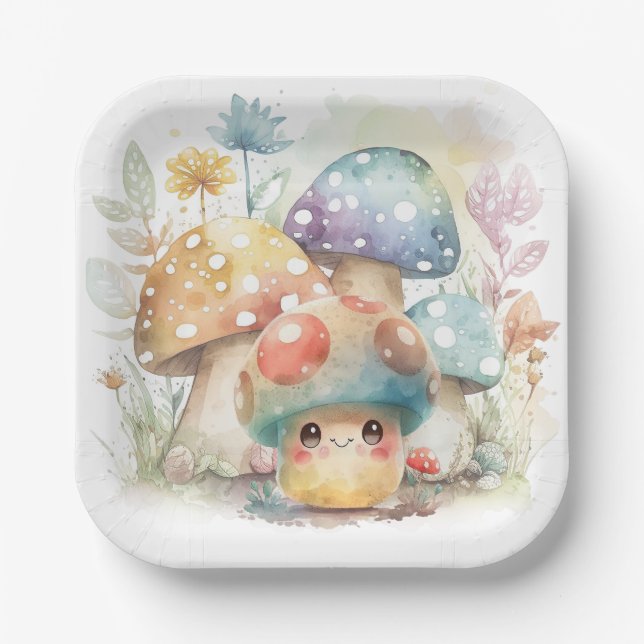 Whimsical Mushroom Paper Plate (Front)