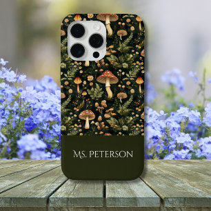 Whimsical Mushroom Pattern Custom Name iPhone 15 Pro Max Case