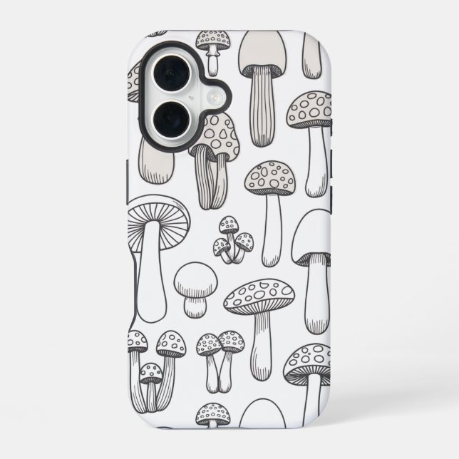 Whimsical Mushroom Pattern iPhone 16 Case (Back)