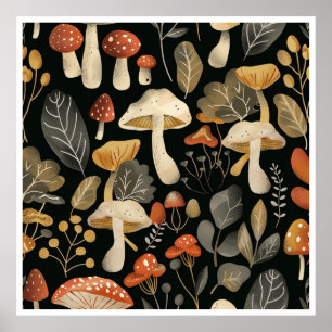 Whimsical Mushroom Pattern Poster