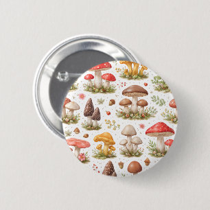 Whimsical Mushroom Pattern – Vintage Botanical  6 Cm Round Badge