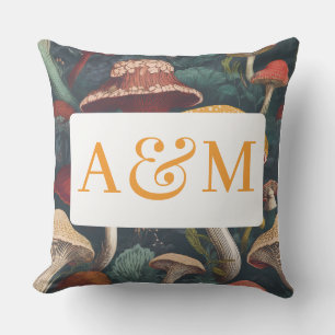 Whimsical Mushroom Pattern with Dual Monogram Cushion