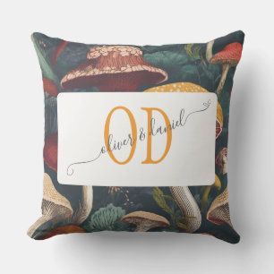 Whimsical Mushroom Pattern with Names & Monogram Cushion