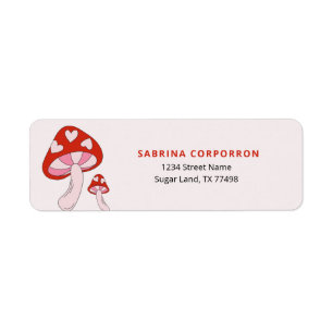 Whimsical Mushroom Red and Pink Return Address Label