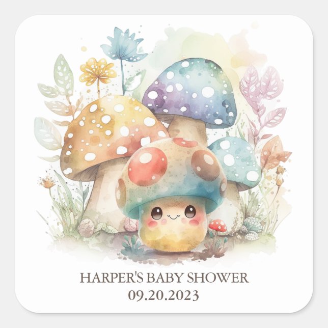 Whimsical Mushroom Square Sticker (Front)