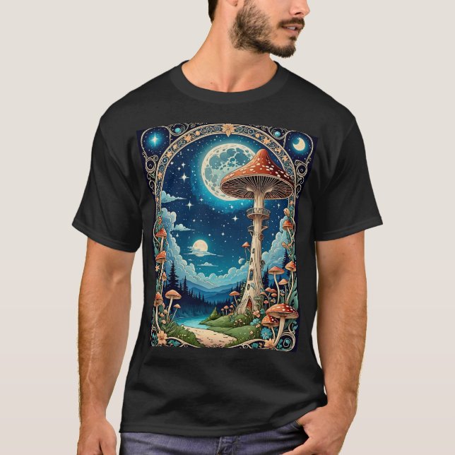 Whimsical Mushroom Tower Forest Tee (Front)