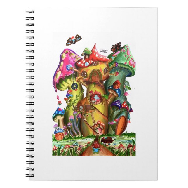 Whimsical Mushroom Village Fantasy Artwork Notebook (Front)
