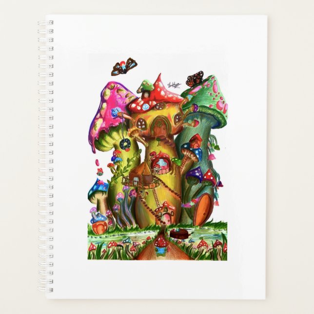 Whimsical Mushroom Village Fantasy Artwork Planner (Front)
