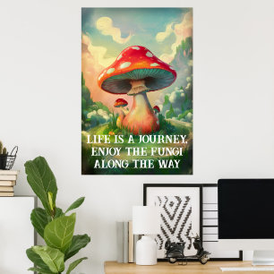 Whimsical mushroom with dreamlike landscape poster