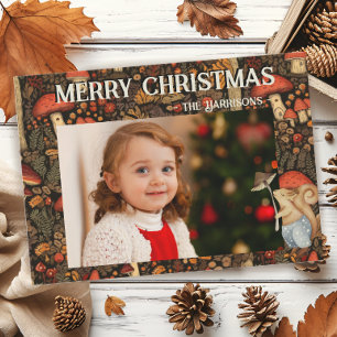 Whimsical Mushroom Woodland Forest Christmas Holiday Card