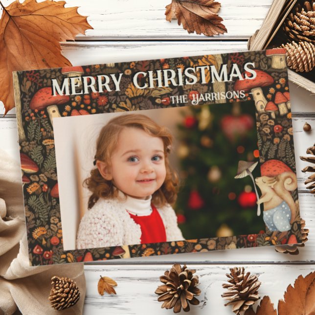 Whimsical Mushroom Woodland Forest Christmas Holiday Card (Creator Uploaded)