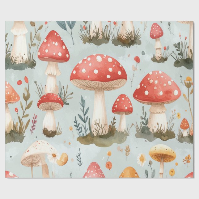 Whimsical Mushroom Wrapping Paper (Flat)