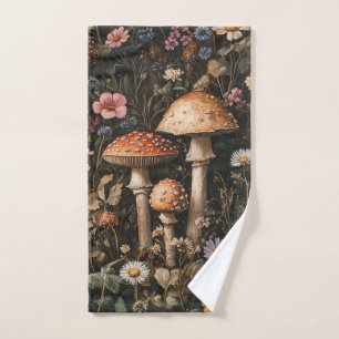 Whimsical Mushrooms and Wildflowers Botanical Hand Towel