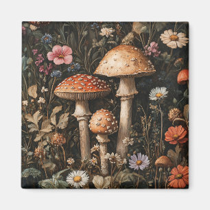Whimsical Mushrooms and Wildflowers Botanical Magnet