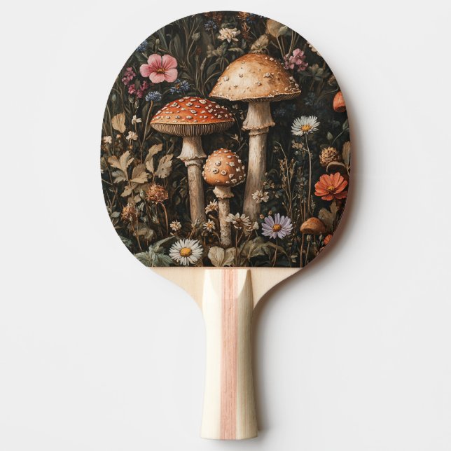 Whimsical Mushrooms and Wildflowers Botanical Ping Pong Paddle (Front)