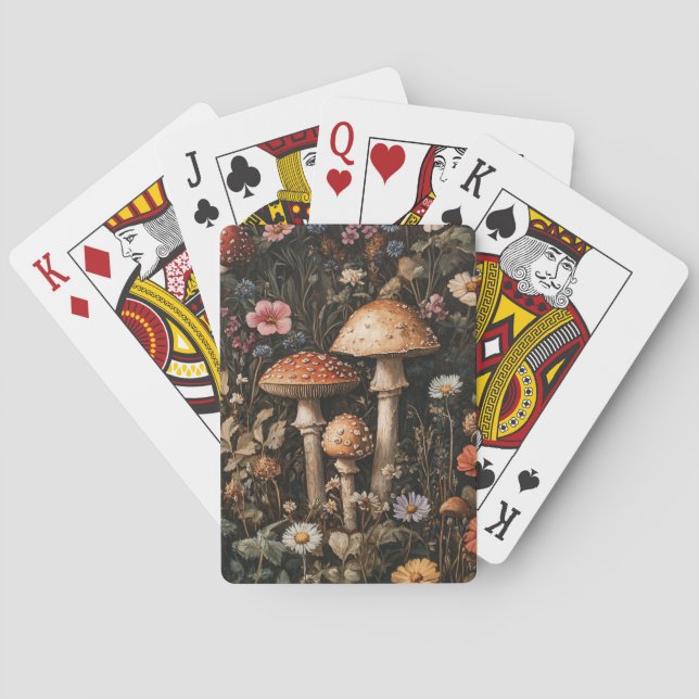Whimsical Mushrooms and Wildflowers Botanical Playing Cards (Back)