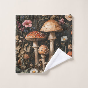 Whimsical Mushrooms and Wildflowers Botanical Wash Cloth