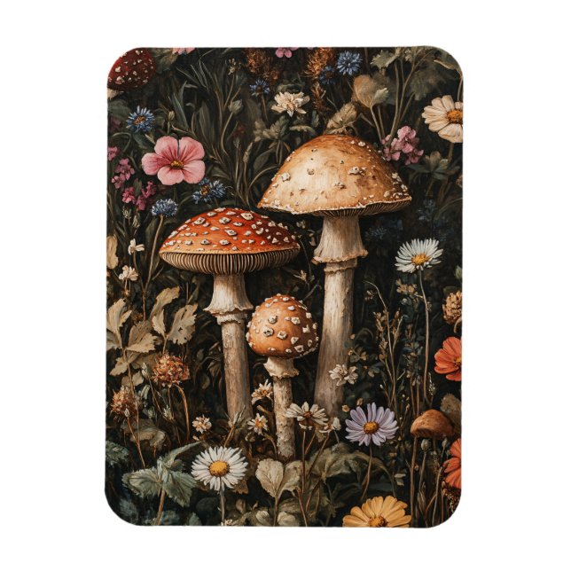 Whimsical Mushrooms and Wildflowers Flexible Magnet (Vertical)