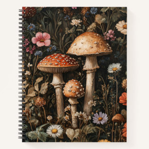 Whimsical Mushrooms and Wildflowers Spiral Notebook