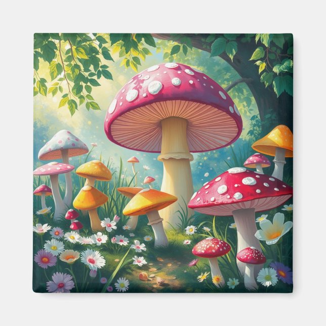 Whimsical Mushrooms Enchanted Forest  Magnet (Front)
