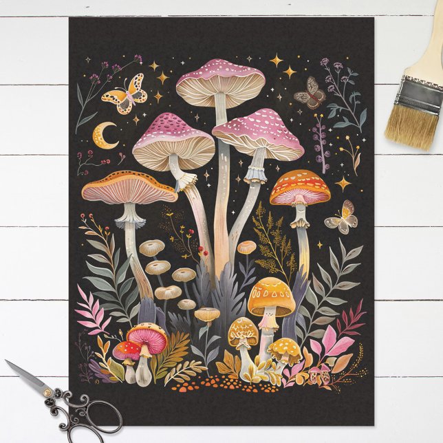 Whimsical Mushrooms Moths and Moon Decoupage Tissue Paper (Creator Uploaded)