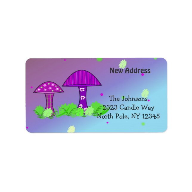 Whimsical Mushrooms New Address Label (Front)