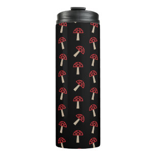 Whimsical Mushrooms Red And Black Pattern Thermal Tumbler