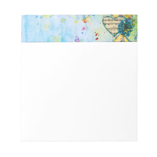 Whimsical Musical Painted Heart Header Notepad (Front)