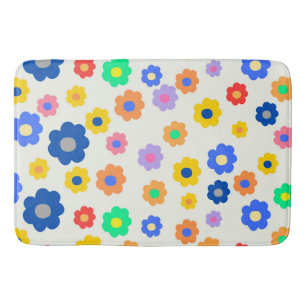 Whimsical Mustard & Black Floral Retro Cheerful Bath Mat