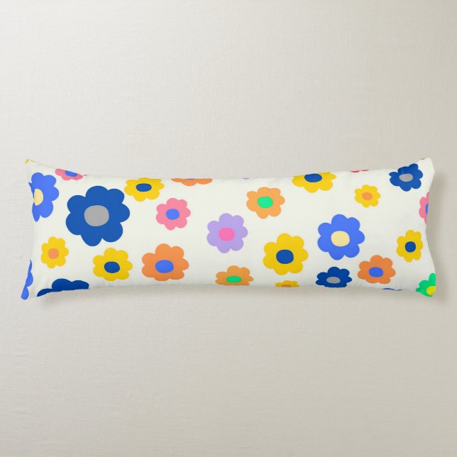 Whimsical Mustard & Black Floral Retro Cheerful Body Cushion (Front)