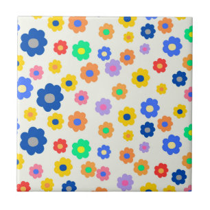 Whimsical Mustard & Black Floral Retro Cheerful Ceramic Tile