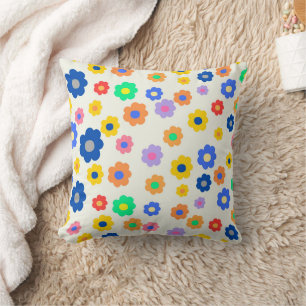 Whimsical Mustard & Black Floral Retro Cheerful Cushion