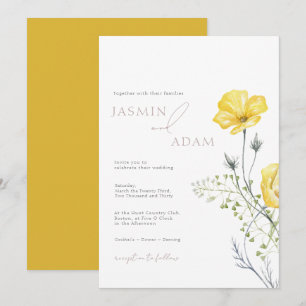 Whimsical Mustard Wildflower Monogram Wedding Invitation