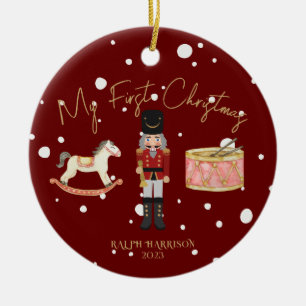Whimsical My First Christmas Nutcracker Kids Name Ceramic Ornament