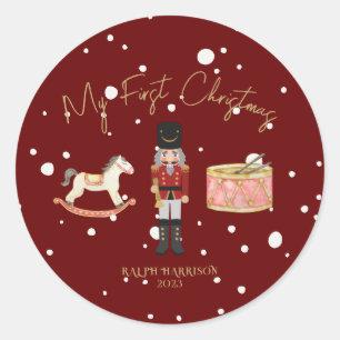 Whimsical My First Christmas Nutcracker Kids Name Classic Round Sticker