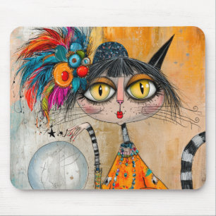 Whimsical Mystic Fortune Teller Cat Mouse Pad