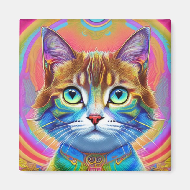 Whimsical Mystical Colourful Cat Magnet (Front)