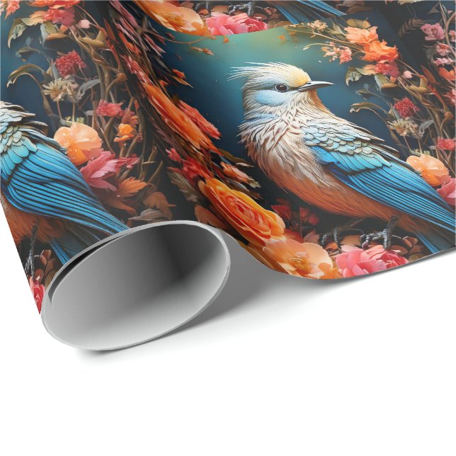 Whimsical Nature Blue Bird Wrapping Paper (Roll Corner)