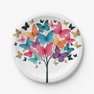 Whimsical Nature Butterfly Tree of Life Paper Plate