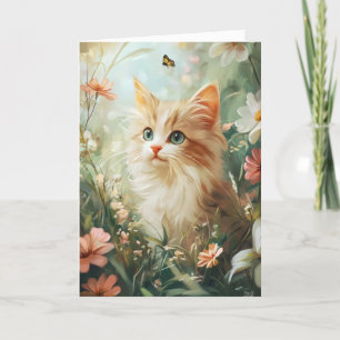 Whimsical Nature Cat Flowers Holiday Card
