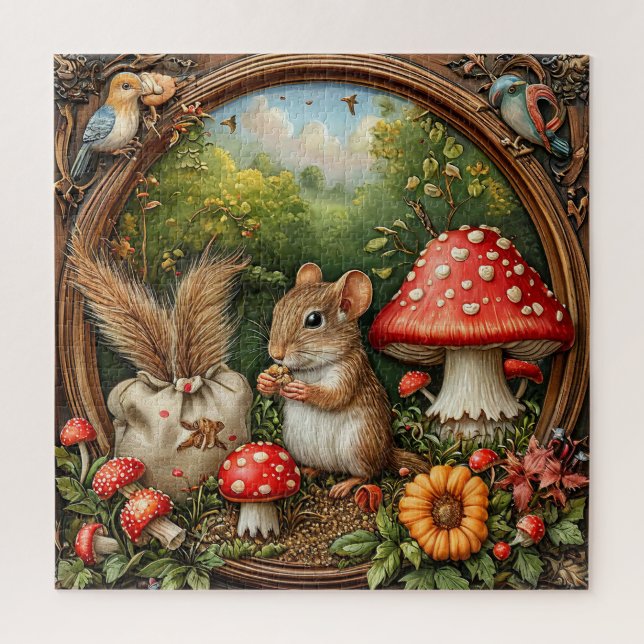 Whimsical Nature Scene With Mouse, Mushrooms Jigsaw Puzzle (Vertical)