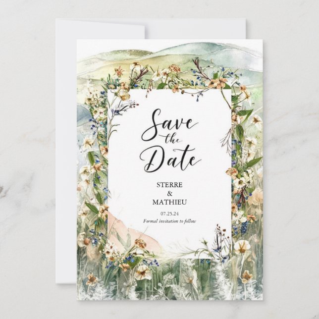 Whimsical Nature Wildflower Wedding Save The Date (Front)