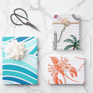 Whimsical Nautical Beach Themed Wrapping Paper Sheet
