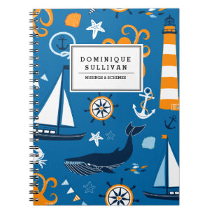 Whimsical Nautical Scene Pattern Personalised Notebook