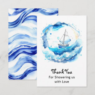 Whimsical Nautical Watercolor Boy Baby Shower Thank You Card