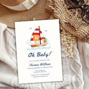 Whimsical Nautical Wild Lion Sailboat Baby Shower Invitation