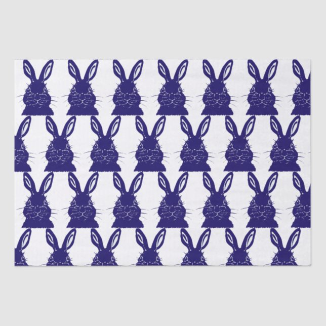 Whimsical Navy Blue & White Bunny Rabbit Pattern Tissue Paper (Front)